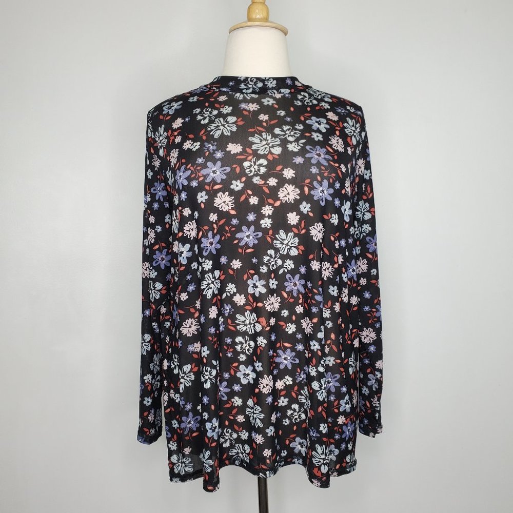 LOGO Layers Supple Floral Micro Mesh Mock Neck Pullover Stretchy LUNA Top Sz 2X